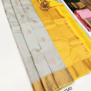 Unique Design K.M.D Soft 75% Pure Silk Saree Light Gray Color w/ Blouse