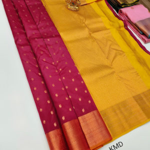 K.M.D Soft 75% Pure Silk Saree Magenta Color w/ Blouse