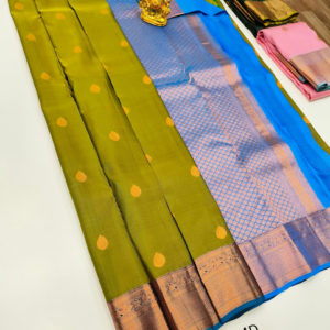 K.M.D Soft 75% Pure Silk Saree Olive Green Color w/ Blouse