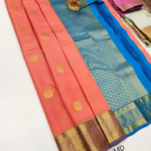 K.M.D Soft 75% Pure Silk Saree Peach Color w/ Blouse