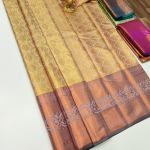 Kanjivaram Semi Silk Saree Cream Color w/ Blouse