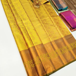 Kanjivaram Semi Silk Saree Lemon Yellow Color w/ Blouse