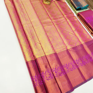 Kanjivaram Semi Silk Saree Peach Color w/ Blouse