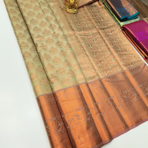 Kanjivaram Semi Silk Saree Pista Green Color w/ Blouse