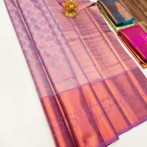 Kanjivaram Semi Silk Saree Violet Color w/ Blouse