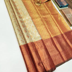 Kanjivaram Semi Silk Saree White Color w/ Blouse