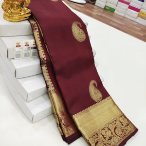 New Design Pure Kanjivaram Fancy Silk Saree Kumkum Red Color w/ Blouse