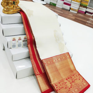 Latest Design Pure Kanjivaram Fancy Silk Saree White Color w/ Blouse
