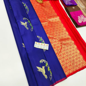 Different Design Pure Kanjivaram Fancy Silk Saree Blue Color W/ Blouse