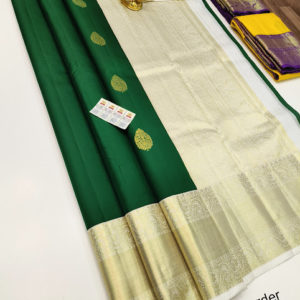 Pure Kanjivaram Fancy Silk Saree Green Color w/ Blouse