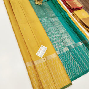 Pure Kanjivaram Fancy Silk Saree Lemon Yellow Color w/ Blouse