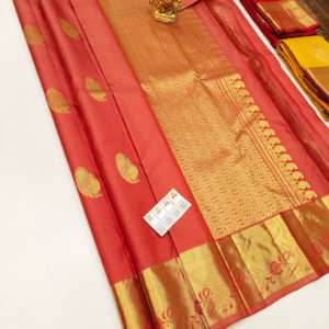 Pure Kanjivaram Fancy Silk Saree Orange Color w/ Blouse