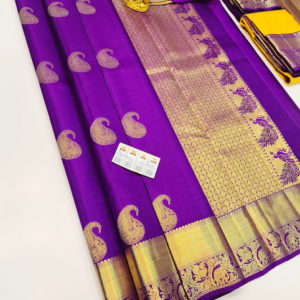 Mango Design Pure Kanjivaram Fancy Silk Saree Purple Color w/ Blouse