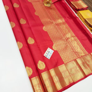 Pure Kanjivaram Fancy Silk Saree Red Color w/ Blouse