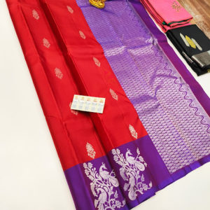 Pure Kanjivaram Fancy Silk Saree Red Color W/ Blouse