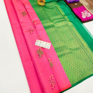 New Design Pure Kanjivaram Fancy Silk Saree Rose Color W/ Blouse