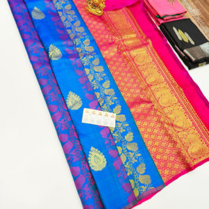 Latest Design Pure Kanjivaram Fancy Silk Saree Sky Blue Color W/ Blouse