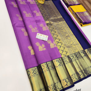 Pure Kanjivaram  fancy Silk Saree Violet Color w/ Blouse
