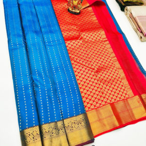 K.M.D Soft 75% Pure Silk Saree Blue Color w/ Blouse