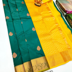 Latest Design K.M.D Soft 75% Pure Silk Saree Bottle Green Color w/ Blouse