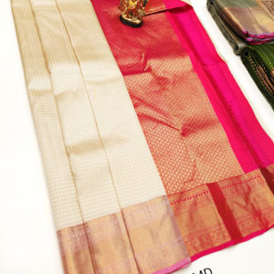 K.M.D Soft 75% Pure Silk Saree Cream Color w/ Blouse