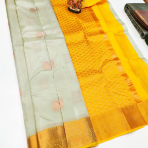 K.M.D Soft 75% Pure Silk Saree Light Pista Color w/ Blouse