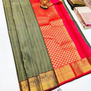 K.M.D Soft 75% Pure Silk Saree Olive Green Color w/ Blouse