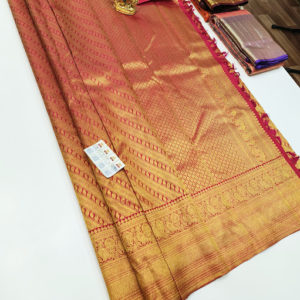 Kanjivaram Pure Wedding Bridal Silk Saree Apple Red Color w/ Blouse