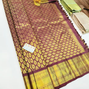 Trendy Design Kanjivaram Pure Wedding Bridal Silk Saree Brown Color w/ Blouse