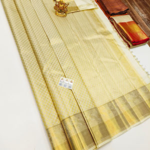 New Design Kanjivaram Pure Wedding Silk Saree Butter Yellow Color w/ Blouse