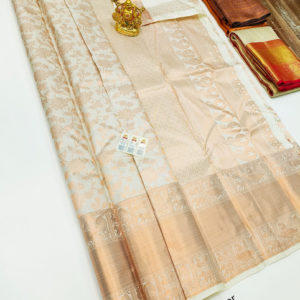 Beautiful Design Kanjivaram Pure Wedding Silk Saree Pure Cream Color w/ Blouse