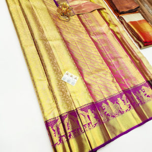 Latest Design Kanjivaram Pure Wedding Silk Saree Golden Yellow Color w/ Blouse
