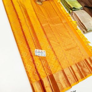 New Design Kanjivaram Pure Wedding Bridal Silk Saree Golden Yellow Color w/ Blouse