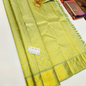 Kanjivaram Pure Wedding Bridal Silk Saree Lemon Green Color w/ Blouse