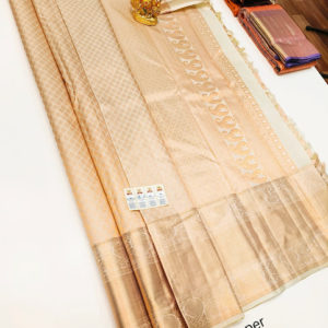 Latest Design Kanjivaram Pure Wedding Bridal Silk Saree Off White Color w/ Blouse