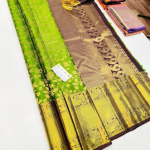 Latest Design Kanjivaram Pure Wedding Bridal Silk Saree Parrot Green Color w/ Blouse