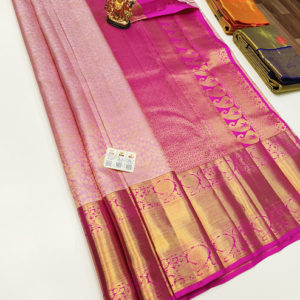 Kanjivaram Pure Wedding Silk Saree Light Rose Color w/ Blouse