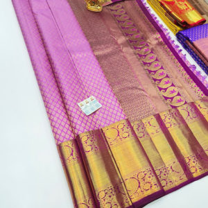 Kanjivaram Pure Wedding Silk Saree Lotus Color w/ Blouse