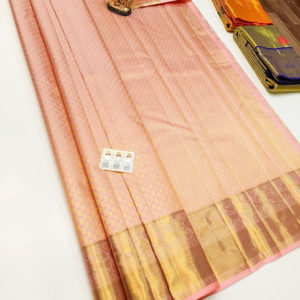 Kanjivaram Pure Wedding Silk Saree Peach Color w/ Blouse