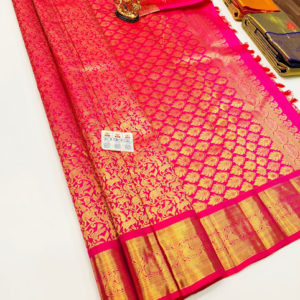 Kanjivaram Pure Wedding Silk Saree Rose Color w/ Blouse
