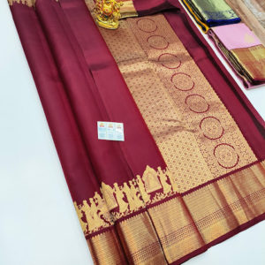New Design Pure Kanjivaram Fancy Silk Saree Apple Red Color w/ Blouse
