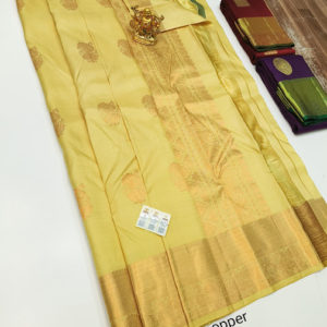 Unique Design Pure Kanjivaram fancy Silk Saree Butter Yellow Color w/ Blouse
