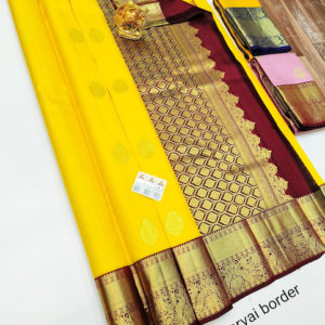 Trendy Design Pure Kanjivaram Fancy Silk Saree Butter Yellow Color w/ Blouse