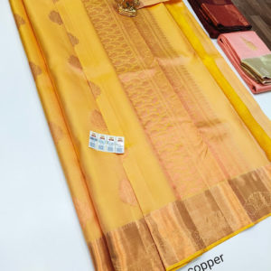 Pure Kanjivaram Fancy Silk Saree Butter Yellow Color w/ Blouse