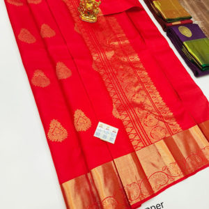 Pure Kanjivaram fancy Silk Saree Chilli Red Color w/ Blouse