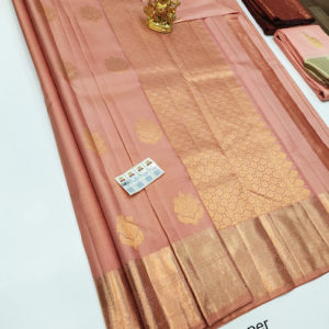 Pure Kanjivaram Fancy Silk Saree Dark Peach Color w/ Blouse