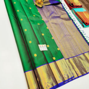 Latest Design Pure Kanjivaram Fancy Silk Saree Green Color w/ Blouse