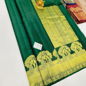 Peacock Design Pure Kanjivaram Fancy Silk Saree Green Color w/ Blouse