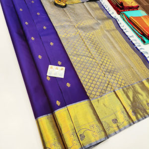 Trendy Design Pure Kanjivaram Fancy Silk Saree Indigo Blue Color w/ Blouse