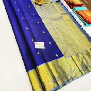 Pure Kanjivaram Fancy Silk Saree Ink Blue Color w/ Blouse